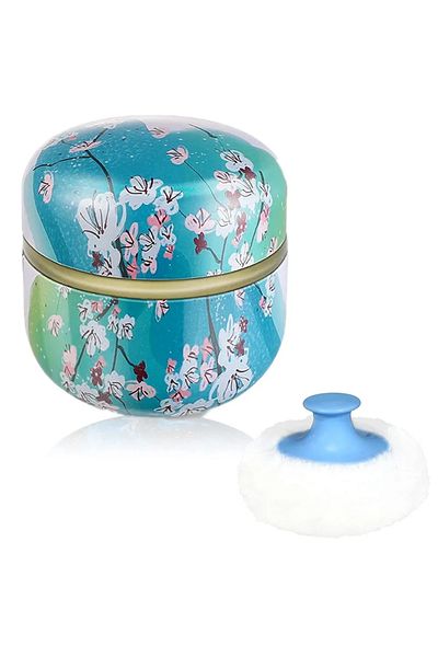Choice1 Light Blue Body Powder Case And Powder Puff With Powder Puff Container Tea Canister Baby Adult Body