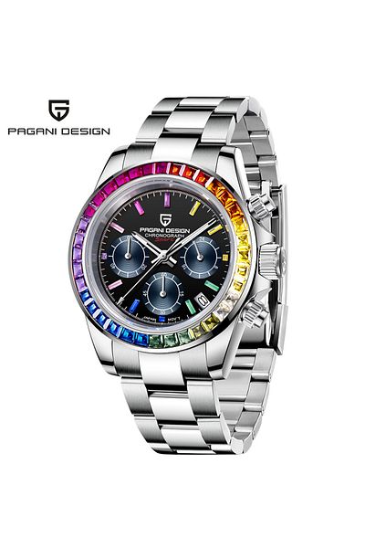 Choice Diamond Black-V2 2025 PAGANI DESIGN New Rainbow Bezel Multifunctional Men Quartz Watches Top Brand S