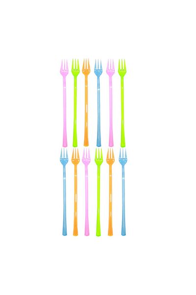 OEM Set of 12 colorful party forks, reusable, plastic, 15.8 cm, 2260-21