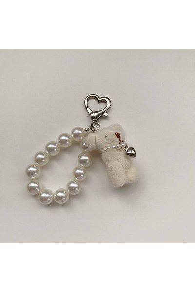 Choice White A ZAKOL Korean Fashion Imitation Pearl Bear Doll Pendant Keychain Handbag Mobile Phone Accesso