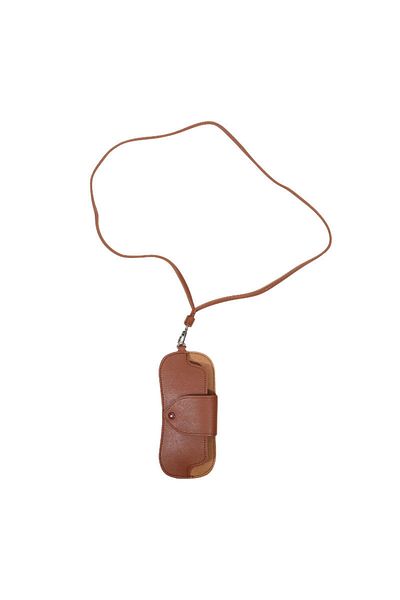 Choice Brown PU Leather Glasses Bag Sunglasses Case Portable Myopia Frame Protector Pouch Hanging Neck Lany