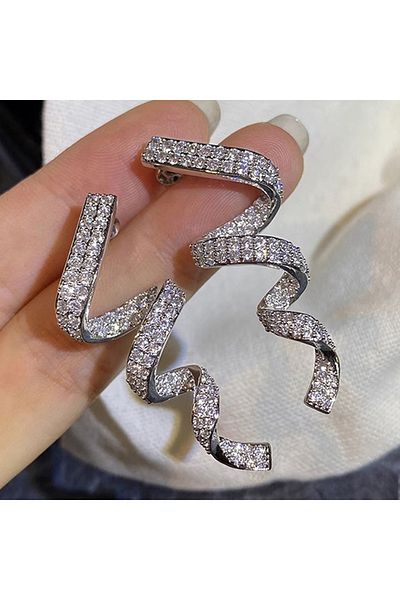 Choice as pictures E3399 Huitan Rotational Ribbon Shaped Long Hanging Earrings for Women Sparkling CZ Trend