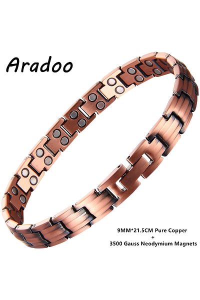 Choice B-C072 ARADOO Premium Pure Copper Bracelet for Men Women Double Row Magnetic Therapy Wristband Jewel