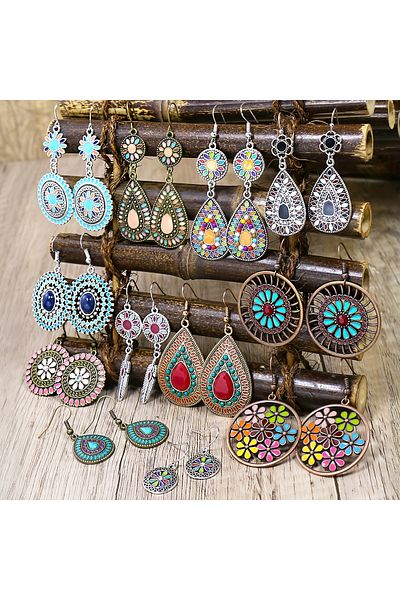 Choice X24081602 12 Pairs Boho Vintage Style Earrings Set Dainty Chic Colorful Geometric Dangle Drop Earrin