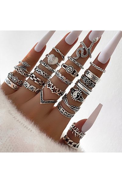 Choice J0960 J0960 26Pcs/Set New Vintage Heart-shaped Tai Chi Face Snake Fashion Personality Ring Metal Sta