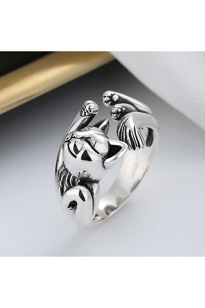 Choice resizable silvery New Bohemian Simple Fashion Fortune Cat Size Adjustable Ring