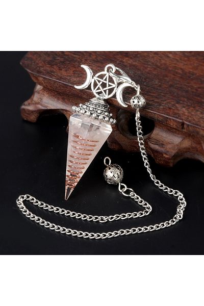 Choice Rose quartz 54x24mm Natural Stone Crystal Reiki Pendulum Three Phases Moon Hexagonal Cone Amethysts