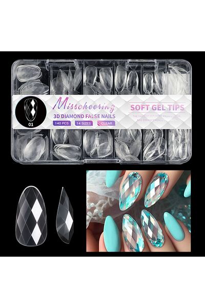 Choice LXJ01 Diamond Shaped 3D Almond Nails Transparent Non-marking Frosted Square Oval Wearable Full Cover