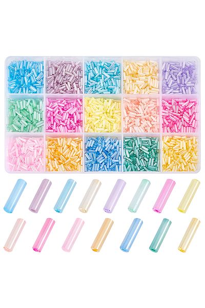 Choice Cream style 1500 Pcs Cream Glass Trumpet Beads 6mm Long Tube Seed Beads for DIY Jewelry Making - Ear