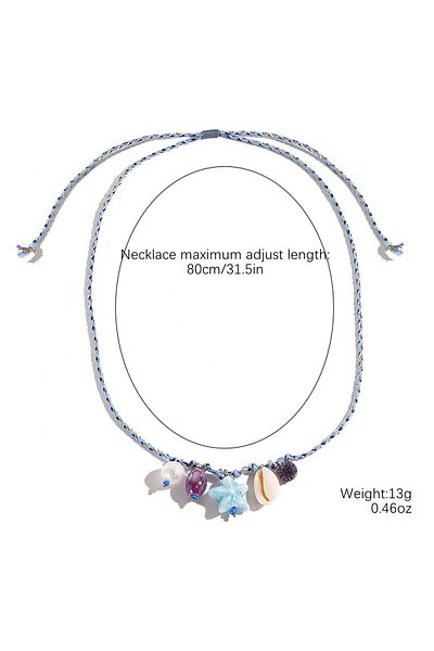 Choice 2 Summer Shell & Starfish Necklace for Kids Girls Colorful Rope Braided Jewelry with Ceramic Fish P.