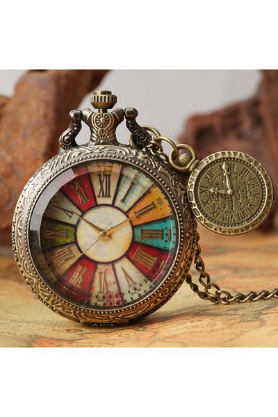 Choice Broze Retro Bronze Roman Numeral Glass Colorful Dial Pocket Watch With Roman Label Necklace Pendant