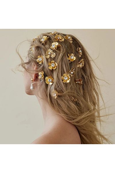 Choice HS-J7195G10 pec 10Pce Flower Crystal Hair Clips For Women Hairpins Girls Side Bangs Clips Flower Bar