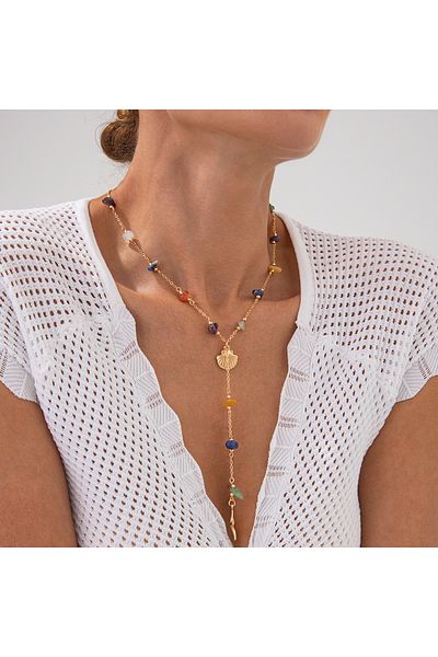 Choice Gold Color Ingemark Fashion Colourful Stone Starfish Conch Pendant Necklace Women Bohemia Long Tasse