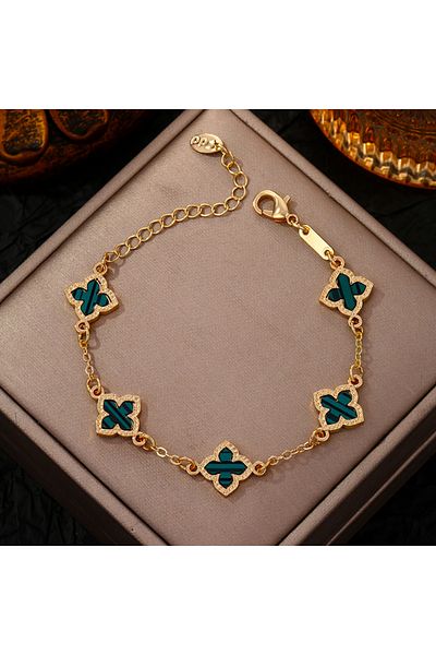 Choice Green Luxury Vintage Rhinestone Four Leaf Clover Bracelet for Women Girls Fashion Five Leaf Flower W