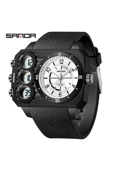 Choice Black White SANDA Fashion Electronic Watch Outdoor Sports Multi functional Waterproof Night Light Du