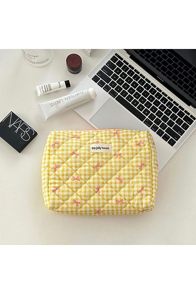 Choice yellow Cute Bow Cotton Makeup Bag Women Zipper Cosmetic Organizer Female Cloth Box Shape Portable To