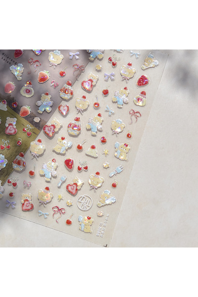 Choice قطعة واحدة من ملصقات أظافر أظافر لطيفة على شكل مخلب قطة صغيرة على شكل كرز لامعة 5D مع فيونكات بودنغ جيلي الكرز