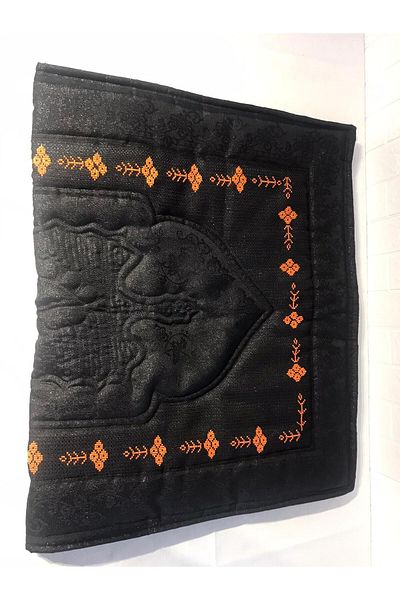 Vinezza Home Collection Orange Shiny Flower Motif Machine Embroidery Etamine Fabric Single Prayer Rug