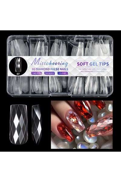 Choice LXJ07 Diamond Shaped 3D Almond Nails Transparent Non-marking Frosted Square Oval Wearable Full Cover