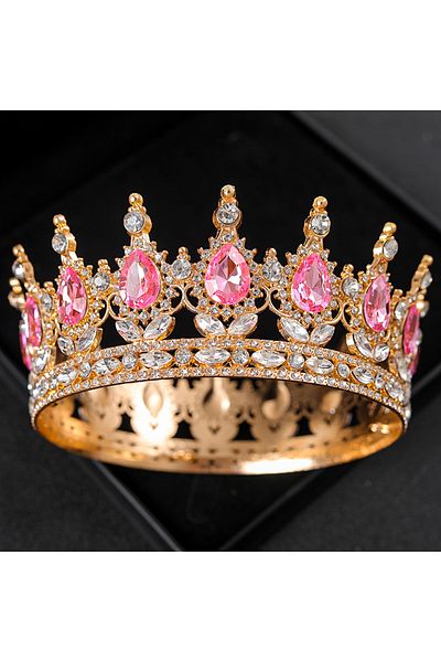 Choice Pink Baroque Crystal Tiaras And Crowns Rhinestone Prom Diadem Headband Crown Bridal Wedding Hair Acc