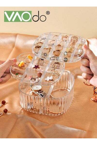 VAODO 3-Tier Jewelry Organizer Box Divided Transparent Jewelry Display Box