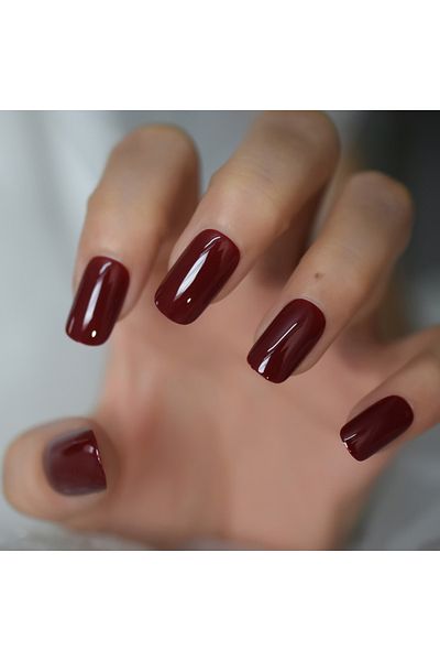 Choice L6112 solid glossy press on fake nails women lady medium-long length square artificial nail minimal