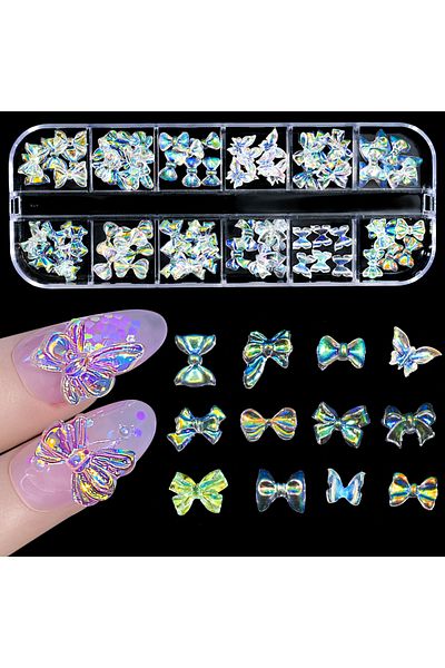 Choice PH191 120Pcs/Box 3D Cartoon Pink/Red Bow Nail Art Charms 0.95*0.45mm Kawaii Bowknot Rhinestones DIY
