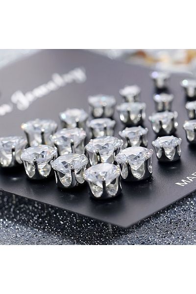 Choice MULTI 12 Pairs Eight Claw Glass Water Diamond Earrings, Versatile Flower Artificial Crystal Card Ear