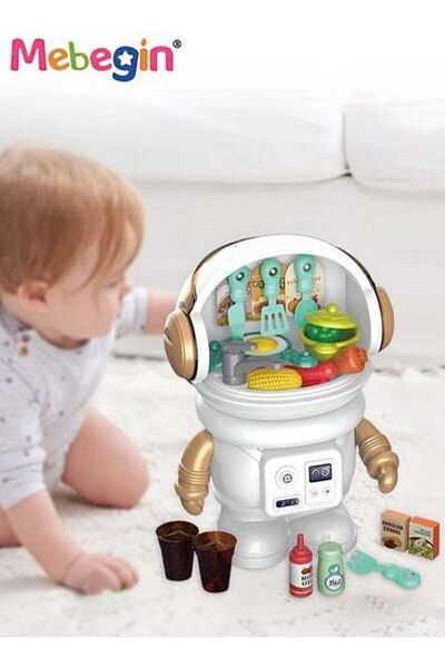 MEBEGIN 27 Pcs Cooking Space Play House, Astronaut-shape Kitchen Playset, Colorful Pretend Kitchen Toys