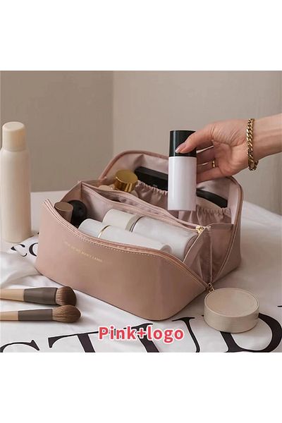 Choice Pink Fashion Portable PU Leather Large Capacity Travel Cosmetic Bags Makeup Pouch Women Waterproof B