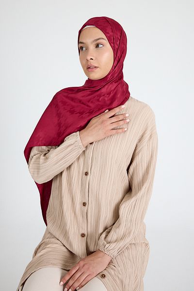 Rays Burgundy Houndstooth Patterned Jacquard Shawl 5686