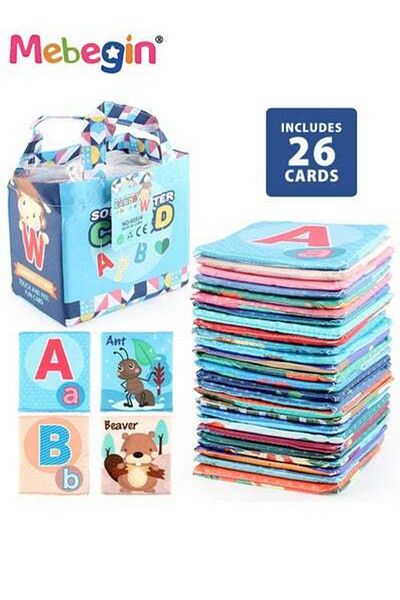 MEBEGIN 26Pcs Baby Soft Cloth Book Set with Storage Bag Nontoxic Washable Sensory Book Activity Crinkle Book