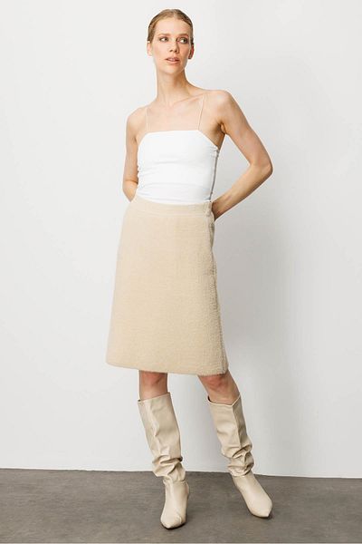Desen Triko Women's Knitwear Short Skirt Beige