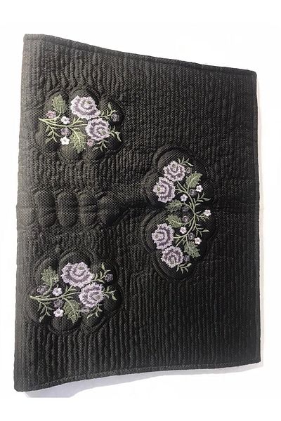 Vinezza Home Collection Purple Flower Motif Machine Embroidery Etamine Fabric Single Prayer Rug