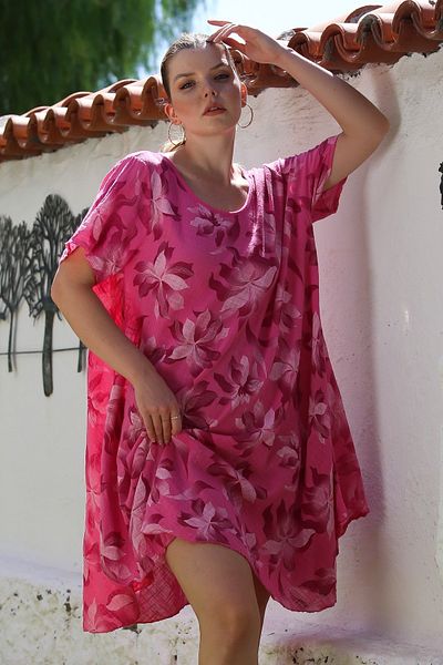 Chiccy Italian Pastel Pink Pool Collar Short Sleeve Floral Casual Oversize Woven Dress 110 70