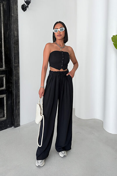 motix Zarif Detaylı Yüksek Bel Bol Paça Pantolon