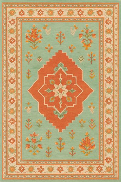 Rugs Modern Halı MOSSO Πράσινο Πορτοκαλί Διακοσμητικό Χαλί με Παραδοσιακό Σχέ...