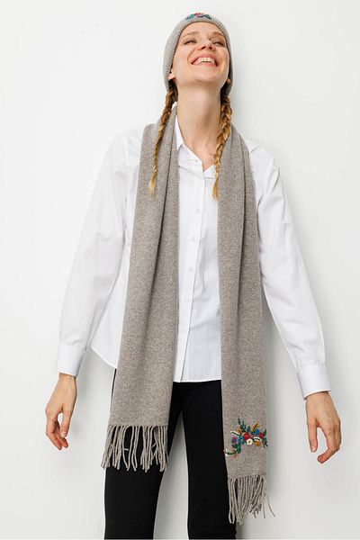 Desen Triko Women's Single Side Rococo Embroidery Embroidered Wool Kaşkol Mink