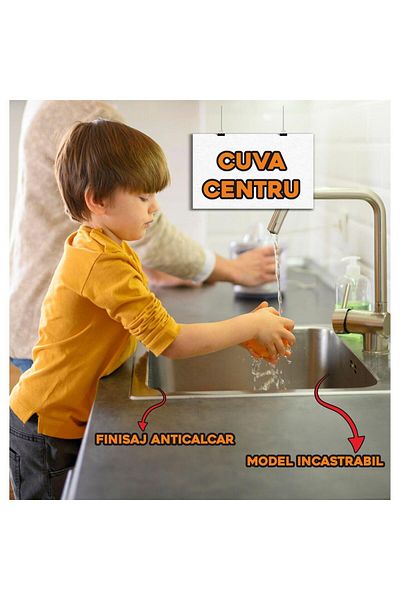 Freddo Chiuveta bucatarie pentru blat SN9005S, anticalcar, cuva centru, 52x41cm, adancime 18 cm