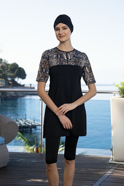 REMSA Short Sleeve Semi-Covered Swimsuit 24822 Black