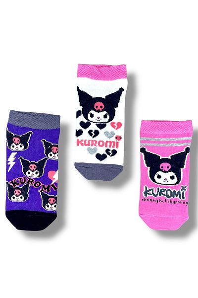 kuromi Licensed Girl's 3 Pairs Booties Socks 22841
