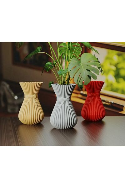Plasfire Vase Set of 3 with Bow Model 88 X88X 140 mm - 3 Pcs