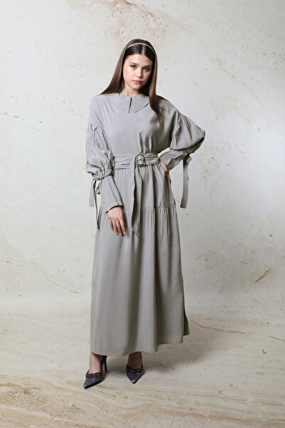 ZÜLAYS Bebe Yaka Büzgülü Elbise Gri