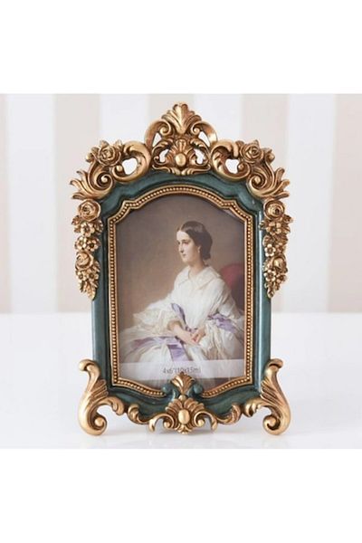 BLA BLA FOAM Classic Photo Frame, Blue/Gold, Baroque Style, 5' X 7' (12.7x17.8 cm)
