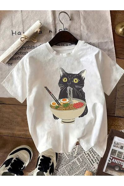 vikitekno Oversize Cat Printed Design Women's T-Shirt