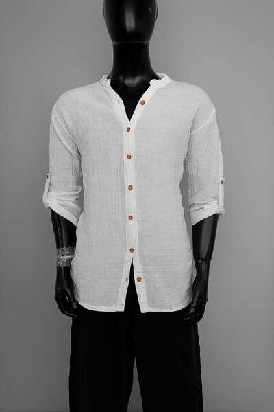 LesyaCollection HAKİM YAKA UNİSEX 2 KAT MÜSLİN GÖMLEK