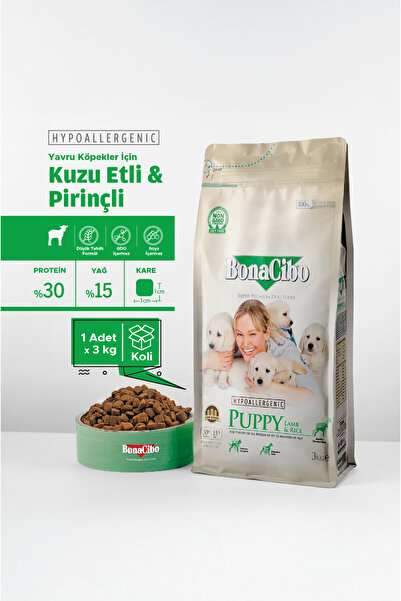 BonaCibo Puppy Dog Kuzulu ve Pirinçli Yavru Köpek Maması, 3 Kg, Tüm Irklar İç...