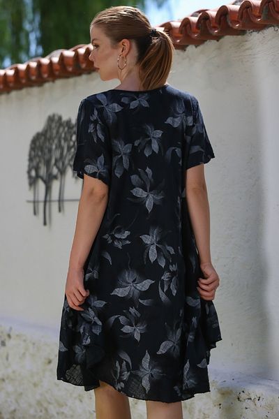 Chiccy Italian Black Pool Collar Short Sleeve Floral Casual Oversize Woven Dress 110 70