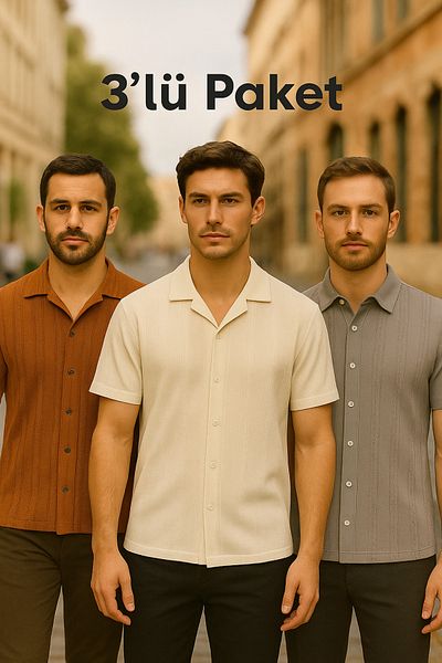 DAMGA JEANS Ανδρικό κοντομάνικο καλοκαιρινό βασικό φαρδύ πουκάμισο 3 Pack