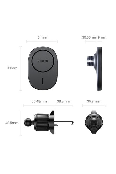 Ugreen Suport magnetic pentru telefon auto, pentru orificiul de ventilație, negru